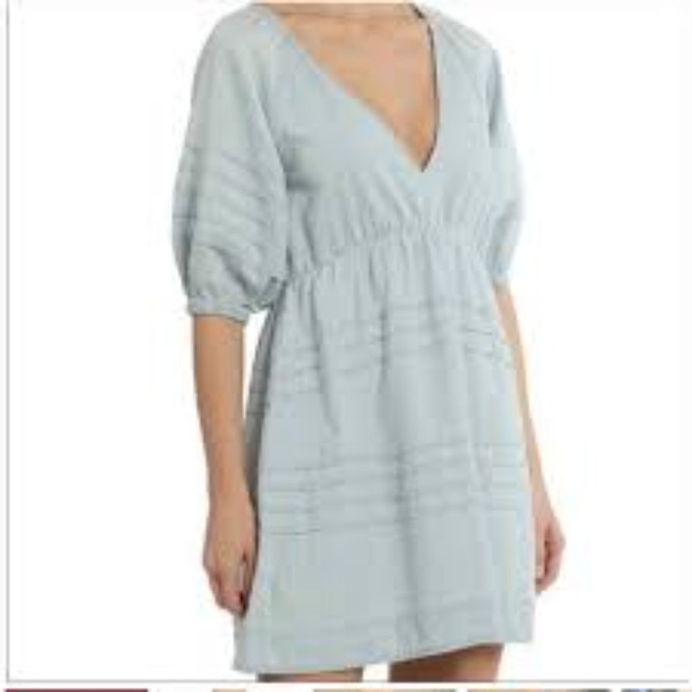 7 for All Mankind Puff Sleeves Tie Back Vneck blue dress
